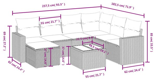 VidaXL Polyrattan Kerti Ülőgarnitúra - 8 részes - Szürke