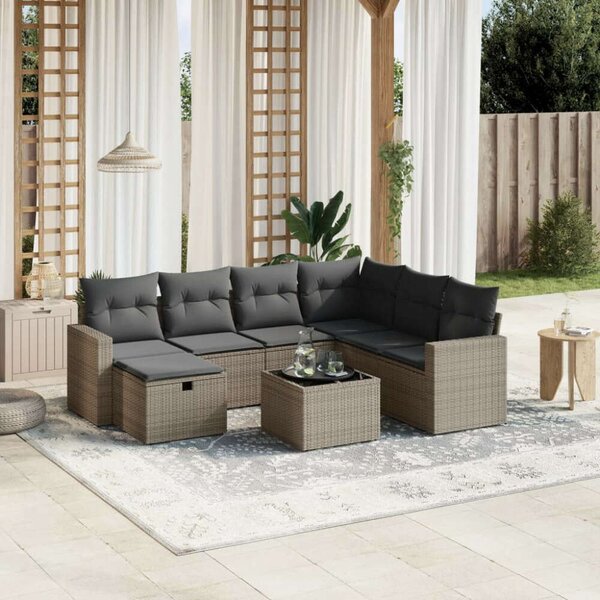 VidaXL Polyrattan Kerti Ülőgarnitúra - 8 részes - Szürke