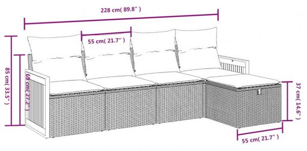 VidaXL Polyrattan Kerti Ülőgarnitúra - 5 részes - Szürke