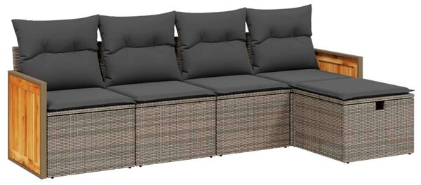 VidaXL Polyrattan Kerti Ülőgarnitúra - 5 részes - Szürke