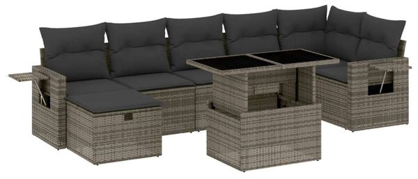 Polyrattan Kerti Ülőgarnitúra - 8 részes - Szürke