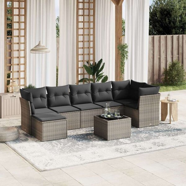 VidaXL Polyrattan Kerti Ülőgarnitúra - 8 részes - Szürke