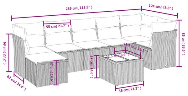 VidaXL Polyrattan Kerti Ülőgarnitúra - 8 részes - Szürke