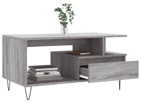 Szürke sonoma szerelt fa dohányzóasztal 90x49x45 cm