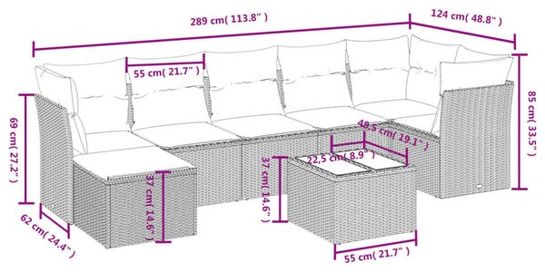 VidaXL Polyrattan Kerti Ülőgarnitúra - 8 részes - Szürke