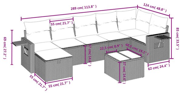 VidaXL Polyrattan Kerti Ülőgarnitúra - 8 részes - Szürke