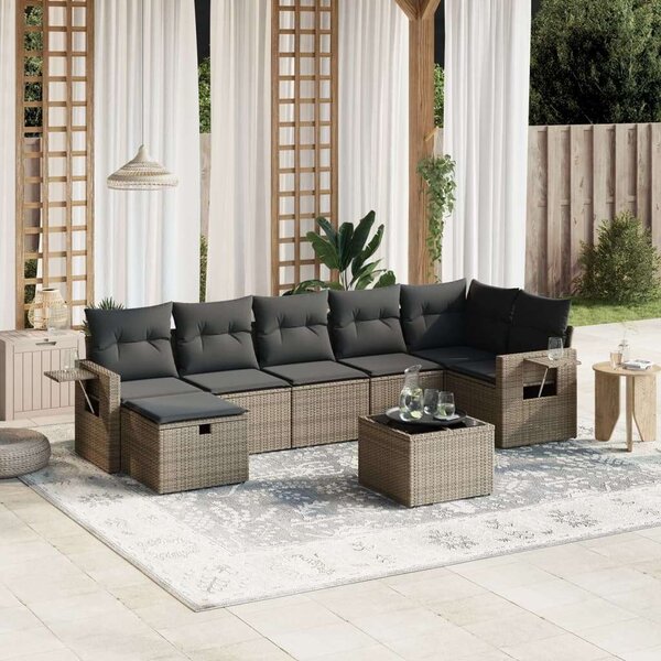 VidaXL Polyrattan Kerti Ülőgarnitúra - 8 részes - Szürke