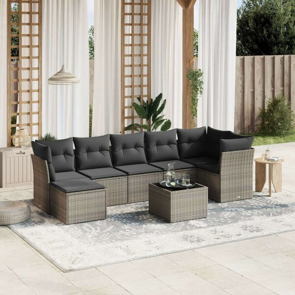 VidaXL Polyrattan Kerti Ülőgarnitúra - 8 részes - Szürke