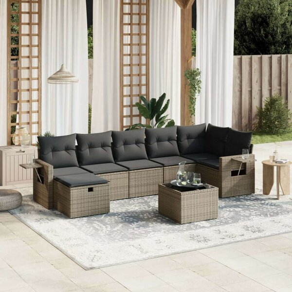 VidaXL Polyrattan Kerti Ülőgarnitúra - 8 részes - Szürke