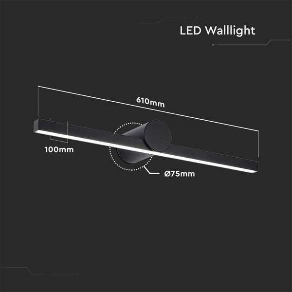 V-TAC IP65 fali 10W tükör- és képvilágítás, fekete házzal, meleg fehér, 150 Lm/W - SKU 405831
