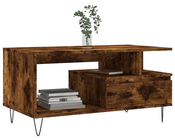 Füstös tölgy színű szerelt fa dohányzóasztal 90x49x45 cm