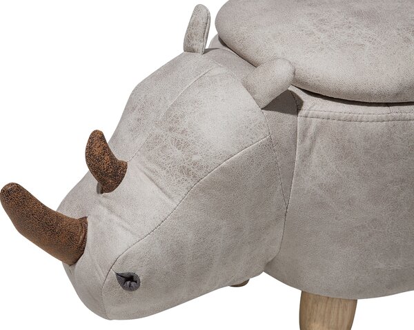 Állatos puff tárolóval RHINO Műbőr Világosszürke Orrszarvú