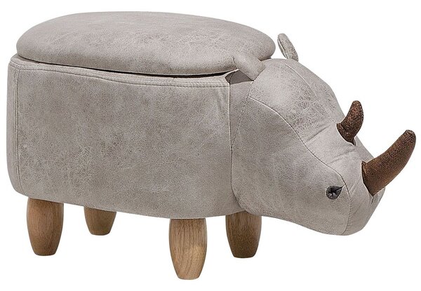 Állatos puff tárolóval RHINO Műbőr Világosszürke Orrszarvú