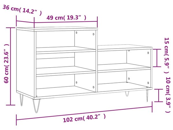Betonszürke szerelt fa cipőszekrény 102x36x60 cm