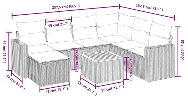 VidaXL Polyrattan Kerti Ülőgarnitúra - 8 részes - Szürke
