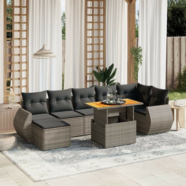 VidaXL Polyrattan Kerti Ülőgarnitúra - 8 részes - Szürke