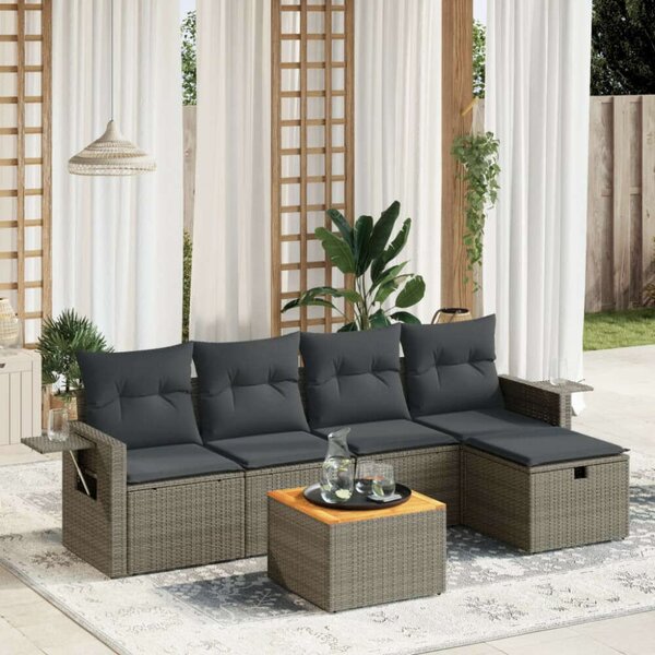 VidaXL Polyrattan Kerti Ülőgarnitúra - 6 részes - Szürke