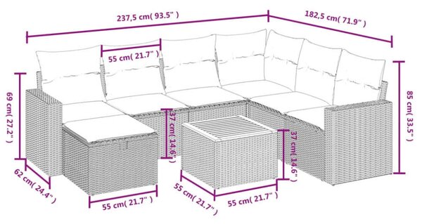 VidaXL Polyrattan Kerti Ülőgarnitúra - 8 részes - Szürke