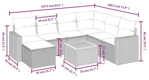 VidaXL Polyrattan Kerti Ülőgarnitúra - 8 részes - Szürke