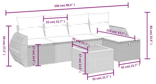 Vidaxl Polyrattan Kerti Ülőgarnitúra - 6 részes - Szürke