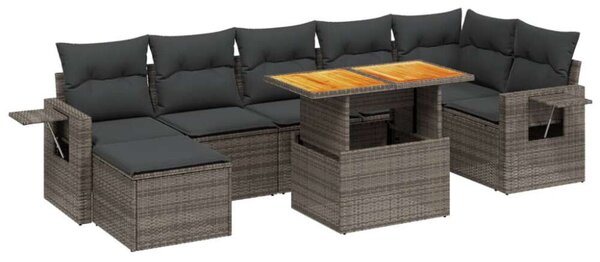 Polyrattan Kerti Ülőgarnitúra - 8 részes - Szürke