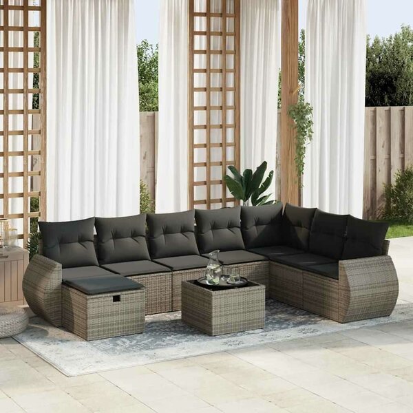 VidaXL Polyrattan Kerti Ülőgarnitúra - 9 részes - Szürke