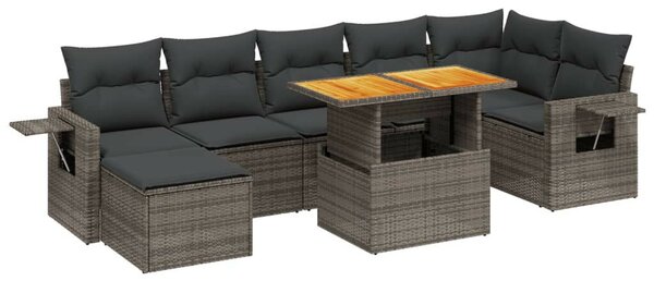 Polyrattan Kerti Ülőgarnitúra - 8 részes - Szürke