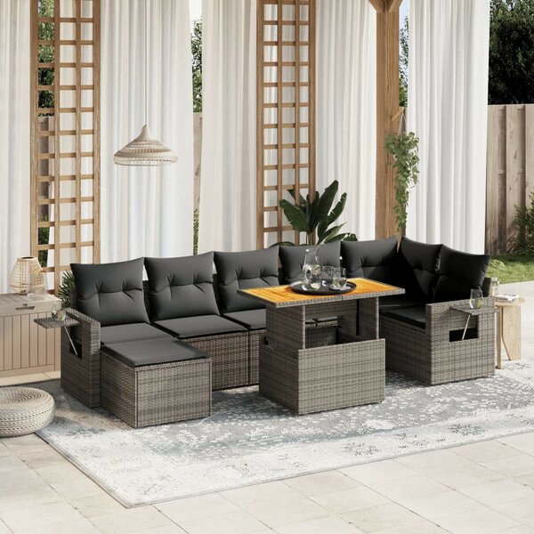 Polyrattan Kerti Ülőgarnitúra - 8 részes - Szürke