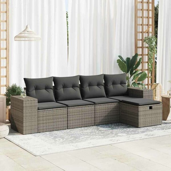 VidaXL 5 részes szürke polyrattan kerti garnitúra