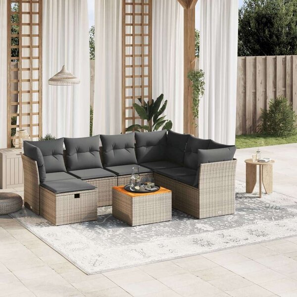 Polyrattan Kerti Ülőgarnitúra - 8 részes - Szürke