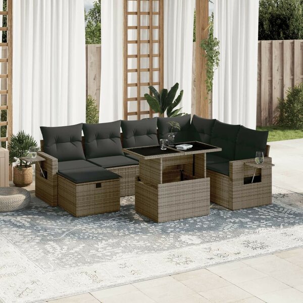Polyrattan Kerti Ülőgarnitúra - 8 részes - Szürke