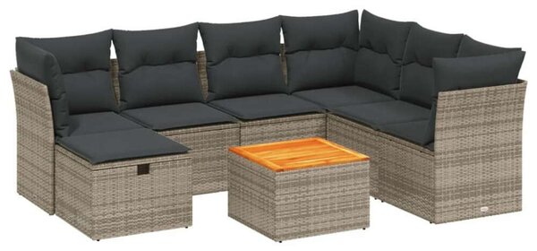 Polyrattan Kerti Ülőgarnitúra - 8 részes - Szürke