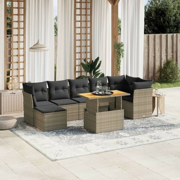 VidaXL Polyrattan Kerti Ülőgarnitúra - 8 részes - Szürke