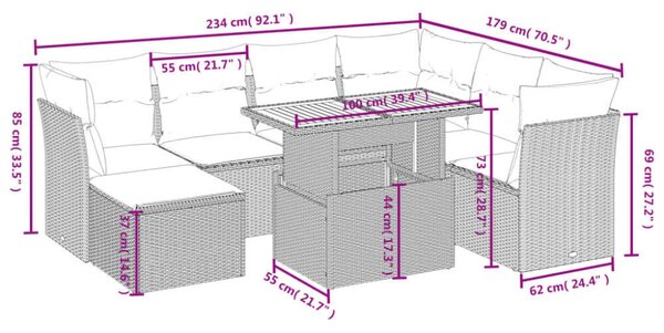 Polyrattan Kerti Ülőgarnitúra - 8 részes - Szürke