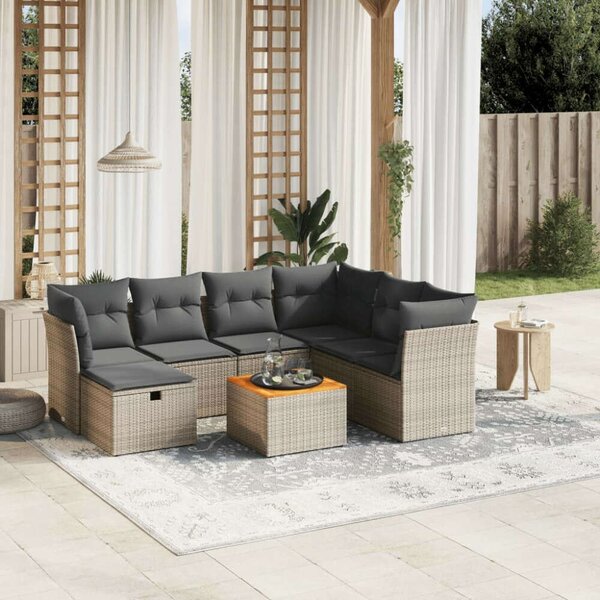 Polyrattan Kerti Ülőgarnitúra - 8 részes - Szürke