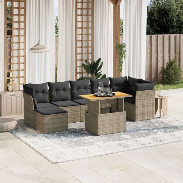 VidaXL Polyrattan Kerti Ülőgarnitúra - 8 részes - Szürke