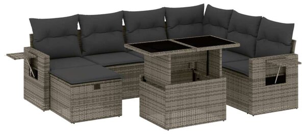 Polyrattan Kerti Ülőgarnitúra - 8 részes - Szürke