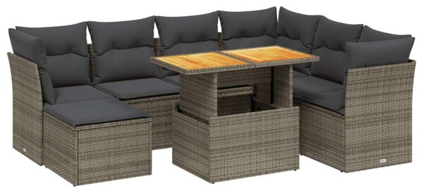Polyrattan Kerti Ülőgarnitúra - 8 részes - Szürke