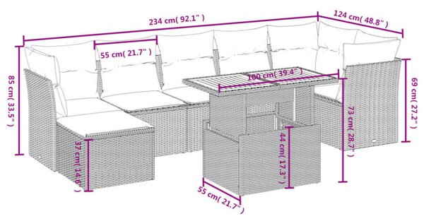 VidaXL Polyrattan Kerti Ülőgarnitúra - 8 részes - Szürke
