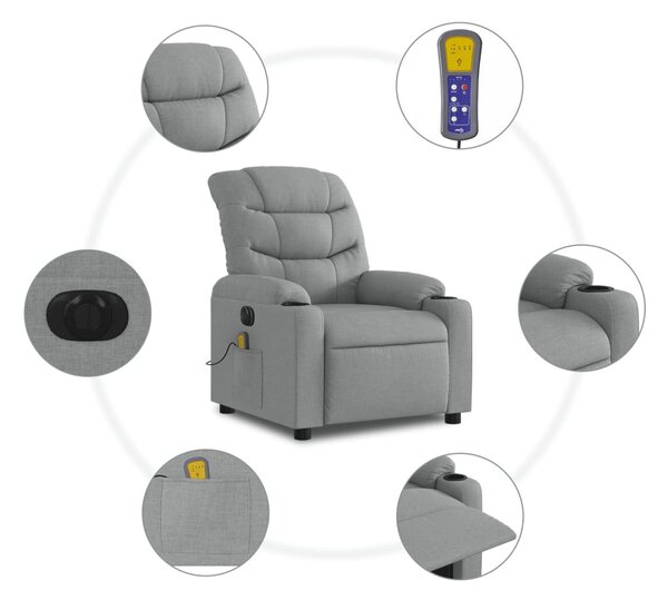 Világosszürke szövet dönthető elektromos masszázsfotel