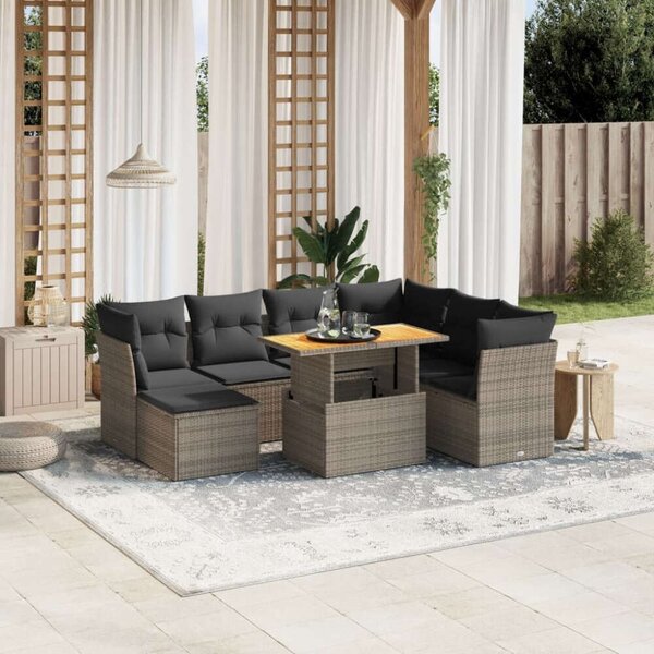 Polyrattan Kerti Ülőgarnitúra - 8 részes - Szürke