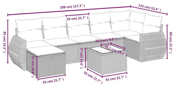VidaXL Polyrattan Kerti Ülőgarnitúra - 8 részes - Szürke