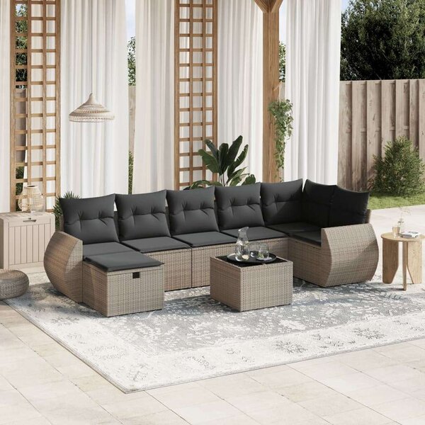 VidaXL Polyrattan Kerti Ülőgarnitúra - 8 részes - Szürke