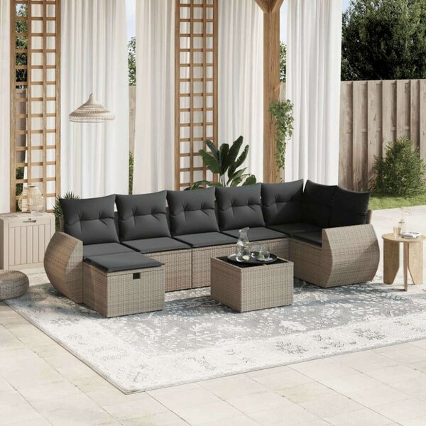VidaXL Polyrattan Kerti Ülőgarnitúra - 8 részes - Szürke