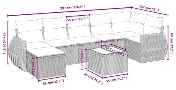VidaXL Polyrattan Kerti Ülőgarnitúra - 8 részes - Szürke