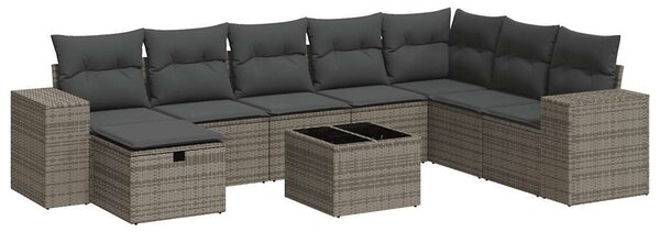 VidaXL Polyrattan Kerti Ülőgarnitúra - 9 részes - Szürke