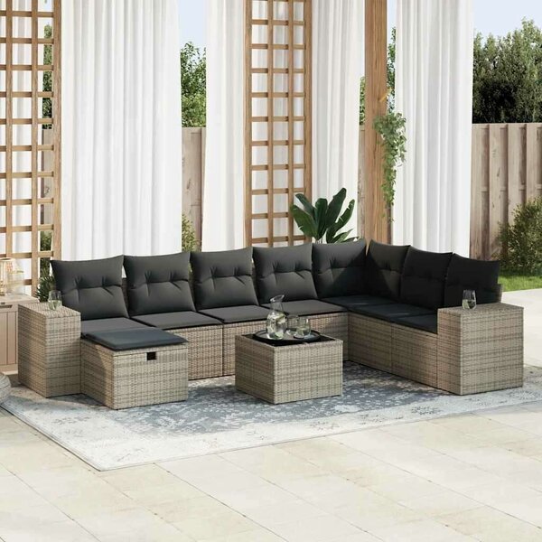 VidaXL Polyrattan Kerti Ülőgarnitúra - 9 részes - Szürke