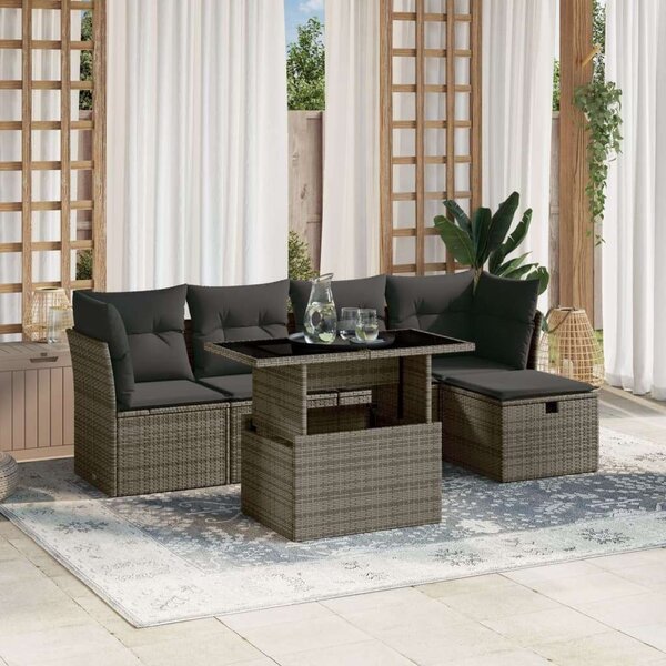 Polyrattan Kerti Ülőgarnitúra - 6 részes - Szürke