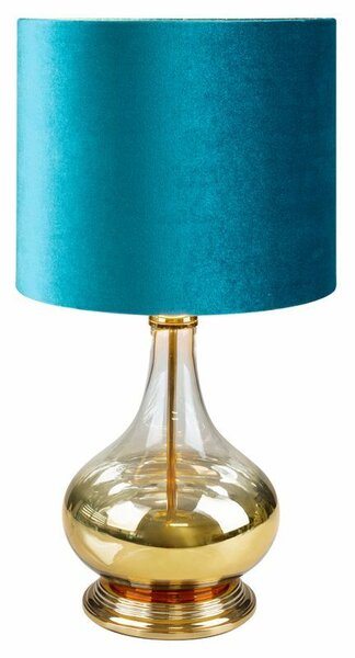Lotos9 asztali lámpa bársony búrával Türkiz/arany 32x61 cm