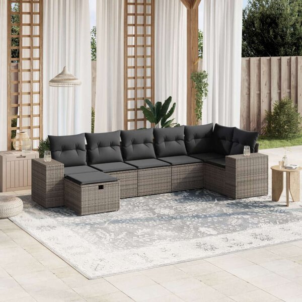 VidaXL Polyrattan Kerti Ülőgarnitúra - 7 részes - Szürke